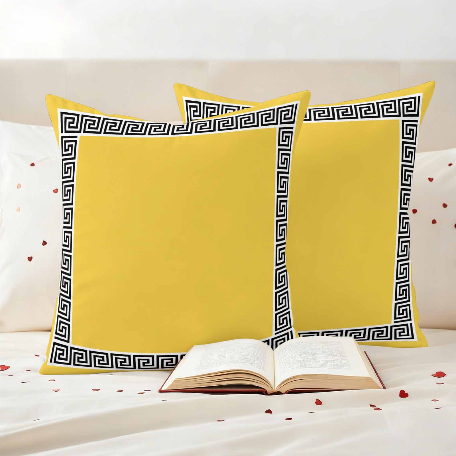 Outdoor Pillow Covers Greek Ethnic Key Texture Waterproof Pillow Cases 18x18 Set of 2, Twist Stripe Line on Yellow Throw Pillow Cover Pillowcase for Patio Balcony Couch Garden
