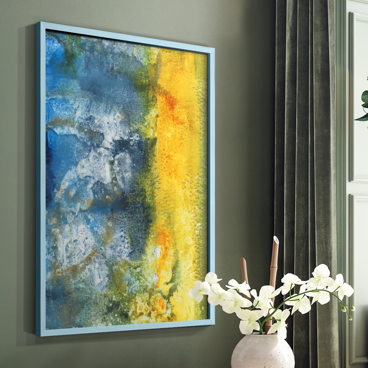 Aquatic Energy II Framed Print in Blue Solid Wood Framed Print No Nail Hanging