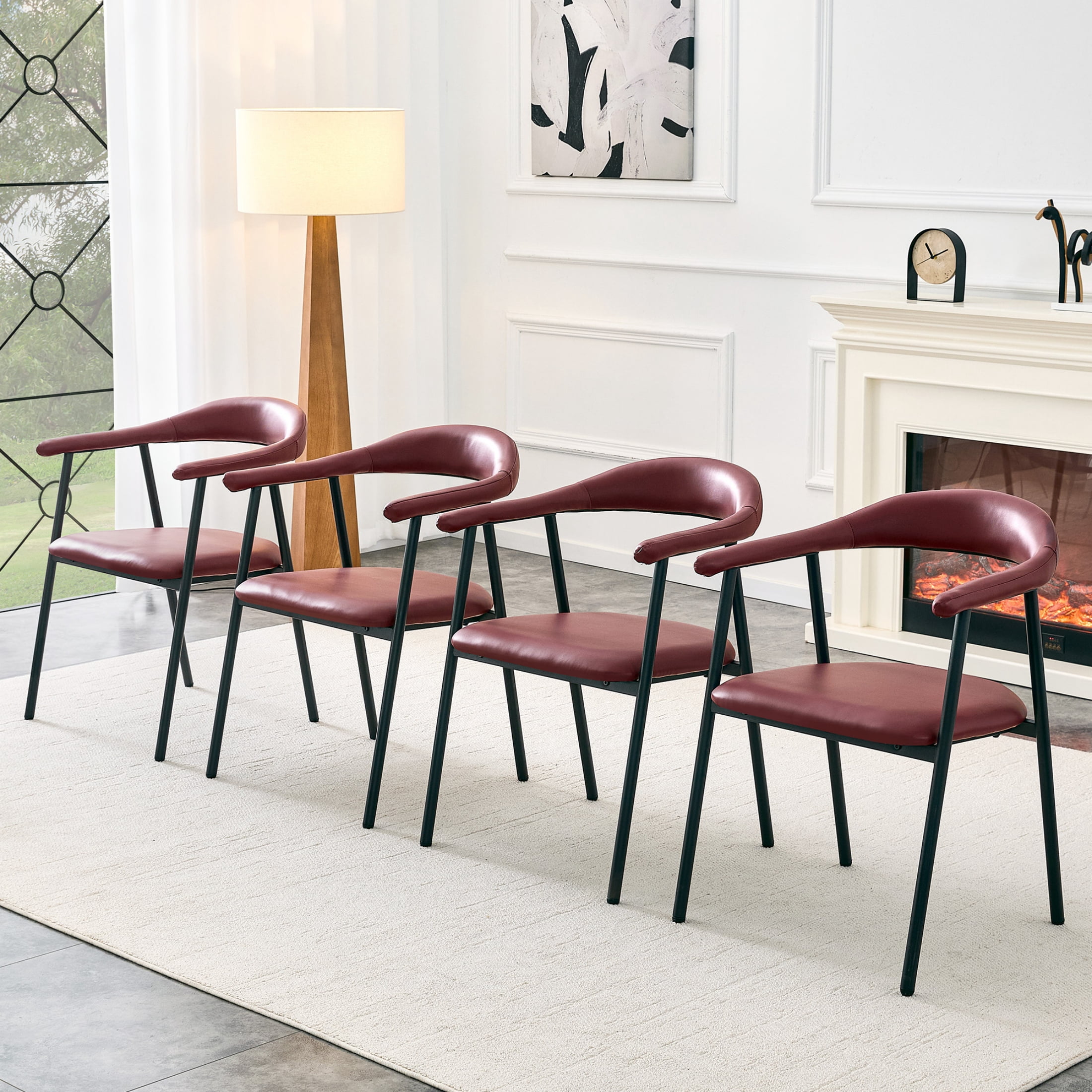 Vinform Upholstered Dining Chairs Set of 4, PU Leather Dining Room Chairs, Burgundy