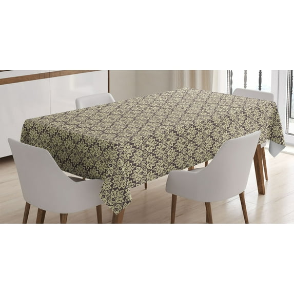 Ethnic Tablecloth, Traditional Floral Pattern Monochrome Abstract Leaves and Paisley Motifs, Rectangle Satin Table Cover for Dining Room and Kitchen, 60" X 84", Eggplant Pale Yellow, by Ambesonne