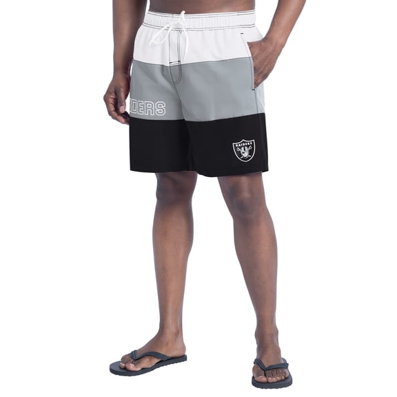Men's G-III Sports by Carl Banks  Black/Silver Las Vegas Raiders Sunrise Volley Swim Shorts