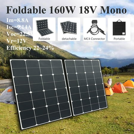 Elfeland 18V 160W Folding Flexible Solar Panel Monocrystalline Battery with One-to-Two MC4 Connector for diyaccessorie Home RV