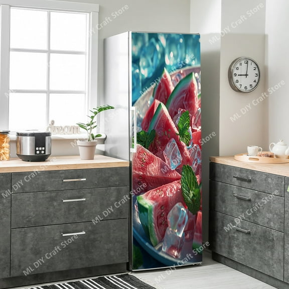Summer Cool Watermelon Wallpaper Refrigerator Self Adhesive Wall Sticker Fruit Decal Fridge Full Cov
