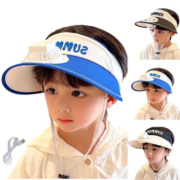 THDHVS Toddler Hat,USB Rechargeable Cooling Fan Sun Hat UPF Wide Brim Breathable Outdoor Travel Summer Hat with Cable,Kids Hats Boys Beige Free Size