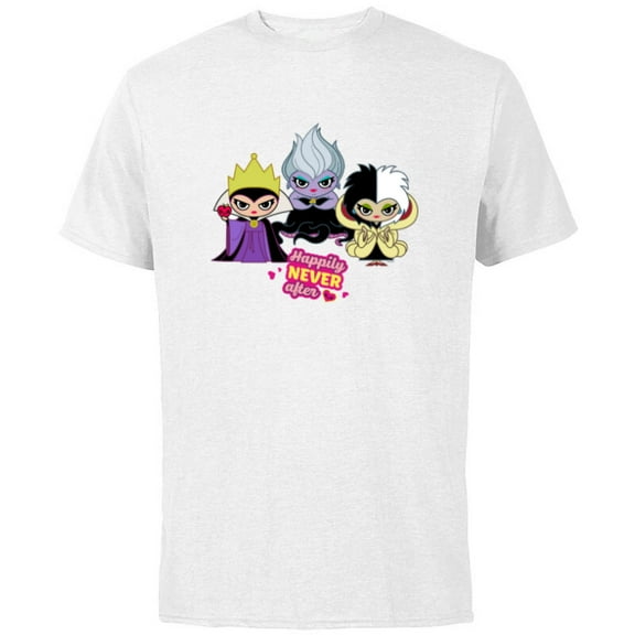 Disney Villains Queen Ursula Cruella Happily NEVER After - Short Sleeve Cotton T-Shirt for Adults - Customized-White