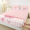 thumbnail image 3 of jejeloiu Chic Dots Bowknot Twin Sheet Sets,Cute Cartoon Crown Twin Fitted Sheet,Pink Ribbon Bowtie Flat Sheet For Kids,Breathable Home Decor,3 Pieces, 3 of 7
