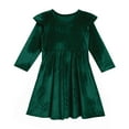 thumbnail image 6 of FYMNSI Mommy and Me Velvet Dresses Long Sleeve Fall Winter Ruffle Dress Vintage Family Matching Outfit Girl 2-3T Green, 6 of 10