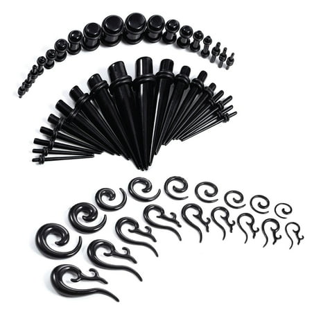 Black Acrylic Plug - BodyJ4You 72PC Gauges Kit Ear Stretching 14G-00G Black Acrylic Teardrop Tapers Plugs Piercing Set