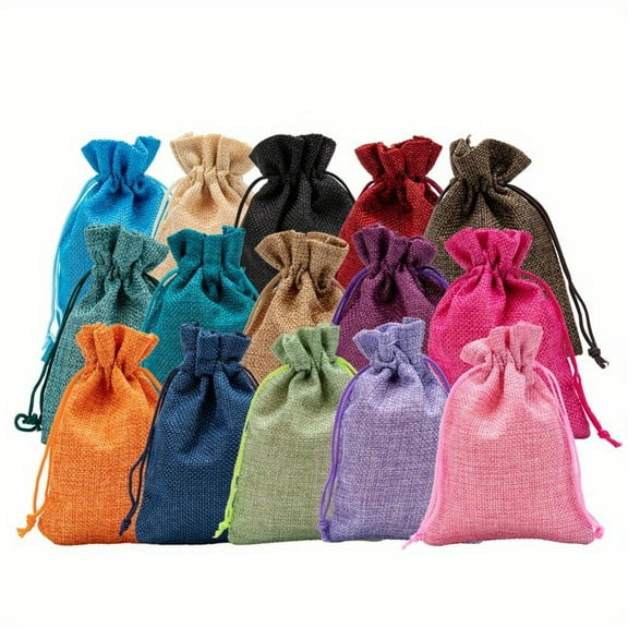 Drawstring burlap bags, drawstring gift bags, portable jewelry pouches, for wedding party treat and DIY craft