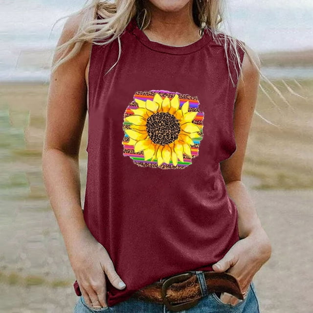 Daisyyozoid Chemise Joyeuses Pâques pour Femmes Camisole Été Décontractée PrinVest Coupe Ample Sans Manches Col Rond T-shirt Graphique