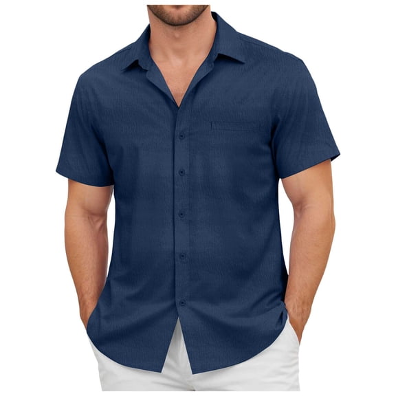 NKOOGH Mens Cuban Guayabera Shirts Button Down Short Sleeve Shirt Cotton Hippie Summer Beach Vacation Shirts
