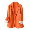 thumbnail image 3 of Vinsonshop Women's Work Office Blazer Single Button Lapel Collar Suit Jacket Business Casual Striped Cuff Long Sleeve Outerwear Everyday Wear Orange XL, 3 of 9