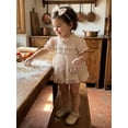 thumbnail image 4 of Cenuakty 2Pcs 0-18M Infant Baby Girl Outfit Short Sleeve Frill Neck Floral Embroidery Layered Tulle Romper Dress and Bow Headband Set, 4 of 9