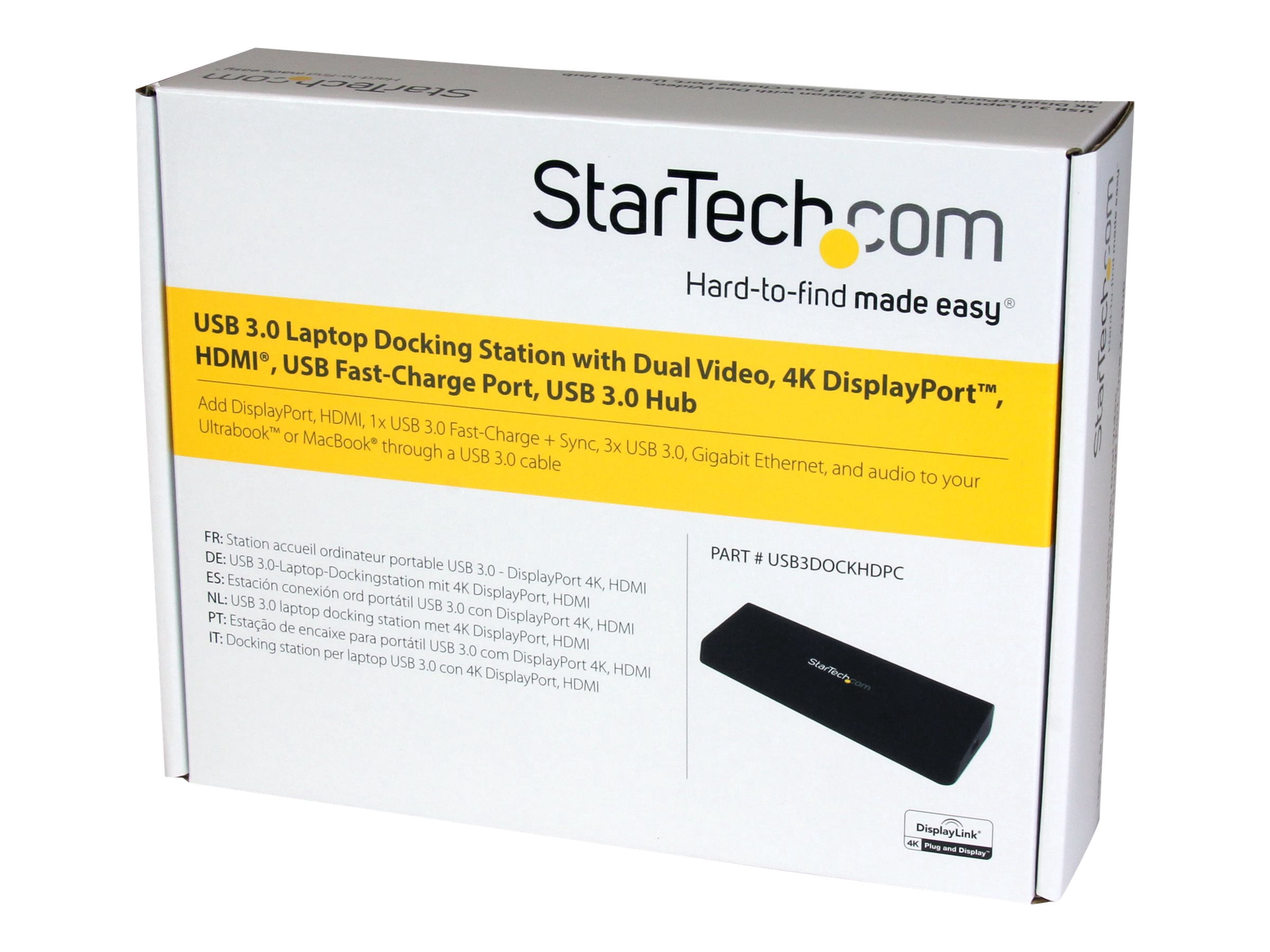 StarTech.com USB 3.0 Docking Station Dual Monitor with HDMI & 4K DisplayPort - USB 3.0 to 4x USB-A, Ethernet, HDMI and DP - USB Type A Universal Laptop Docking Station for Mac & Windows (USB3DOCKHDPC)