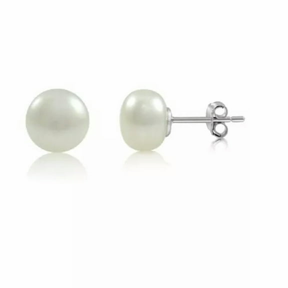 K-KED Genuine White Freshwater Pearl Sterling Silver Stud Earrings Choice of Sizes-7-8 mm