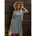 thumbnail image 3 of CALIPESSA Womens Summer Cold Shoulder Casual Swing Floral Print Tunic T-Shirt Short Dress, 3 of 5