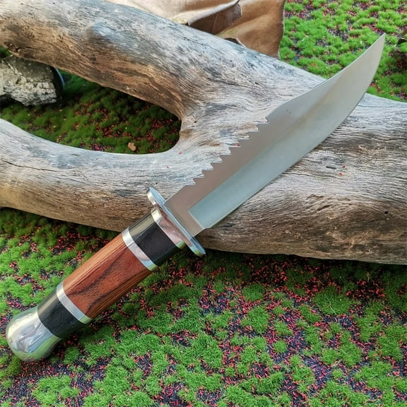 Wooden Handle Tactical Fixed Blade Hunting Knife - 7Cr13Mov Survival Tool for Camping and Outdoor Activities with Sheath