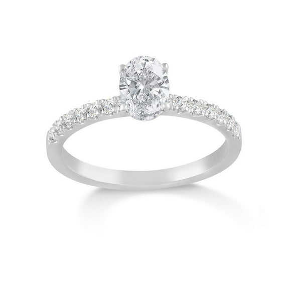 ARAIYA FINE JEWELRY 1 1/4 CT.T.W Lab Grown Oval and Round shape Diamond Four Prong Solitaire Engagement Ring | 14K White Gold Wedding Anniversary Band Ring Size 6 for Women | E-F Color and VS Clarity