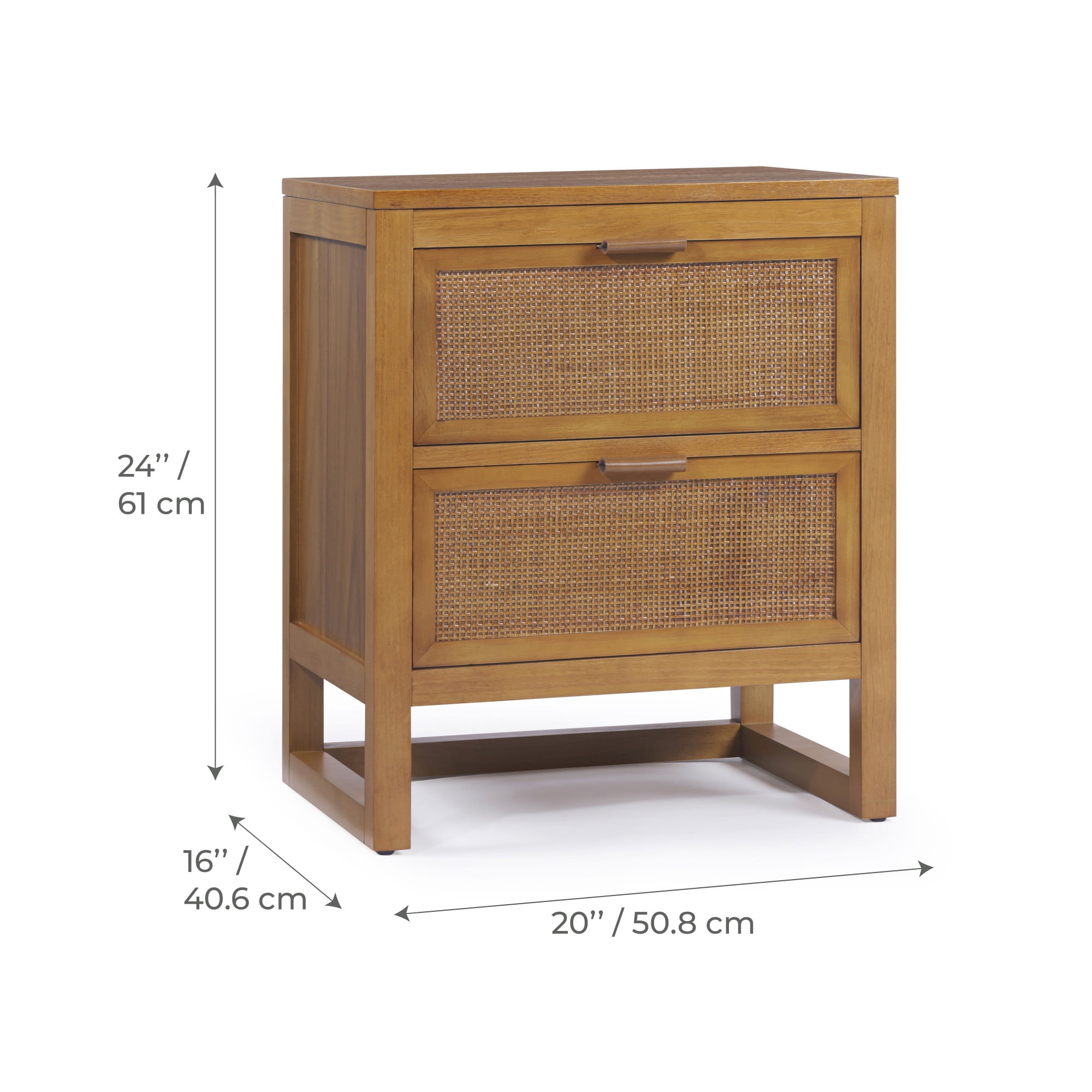 Teamson Home Hatteras Modern 2-Drawer Nightstand with Natural Rattan and Solid Wood Frame