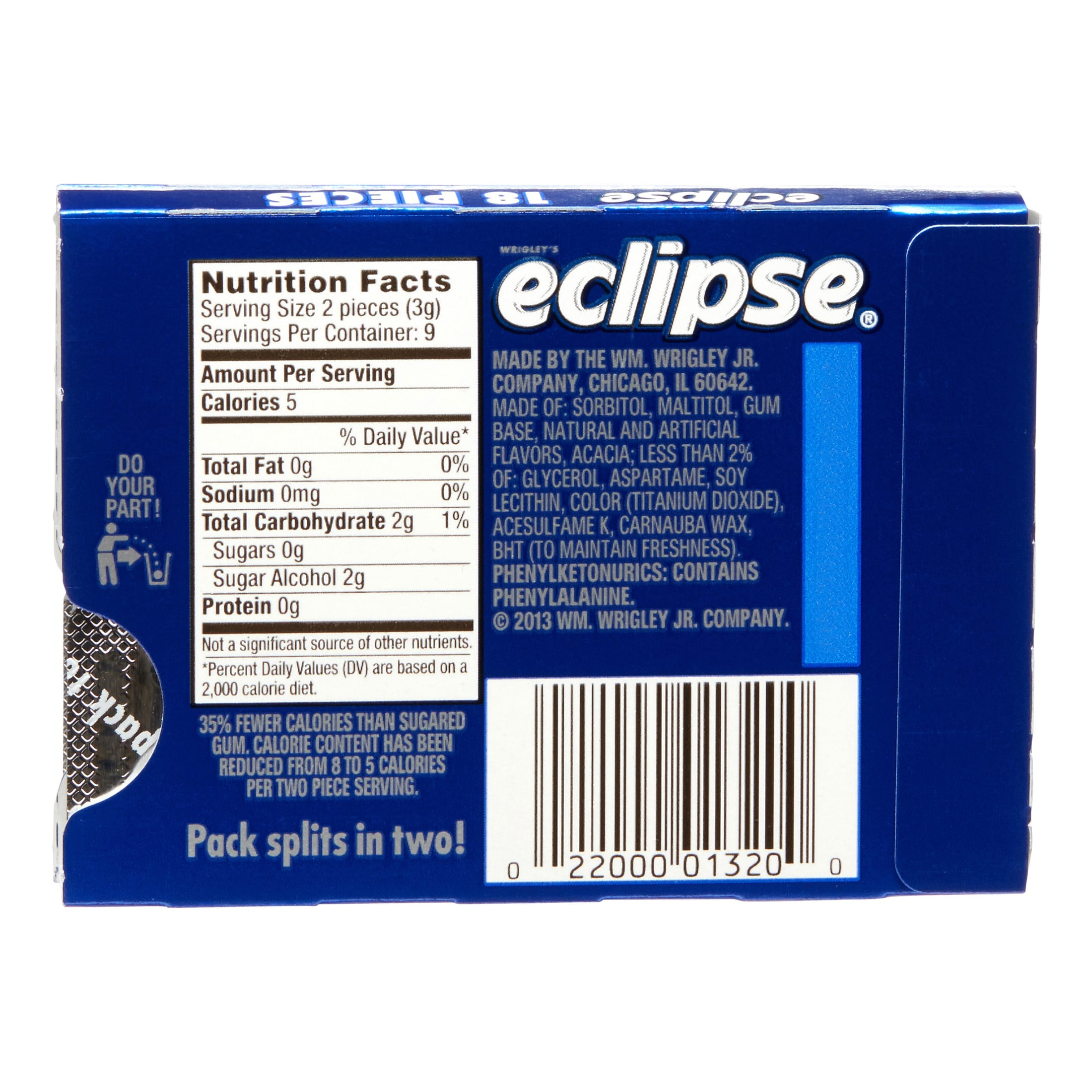 Eclipse Sugar-Fee Gum, Peppermint - 8 packs, 18 pieces each