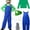 Green, variant on Super Brothers Costume - Halloween Cosplay Plumber Jumpsuit Outfit with Tops, Hat, Gloves & Moustache Dress-Up Accessories for Halloween Fancy Dress & Birthday Party