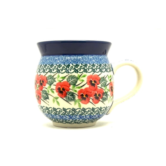 Polish Pottery Mug - 11 oz. Bubble - Red Pansy
