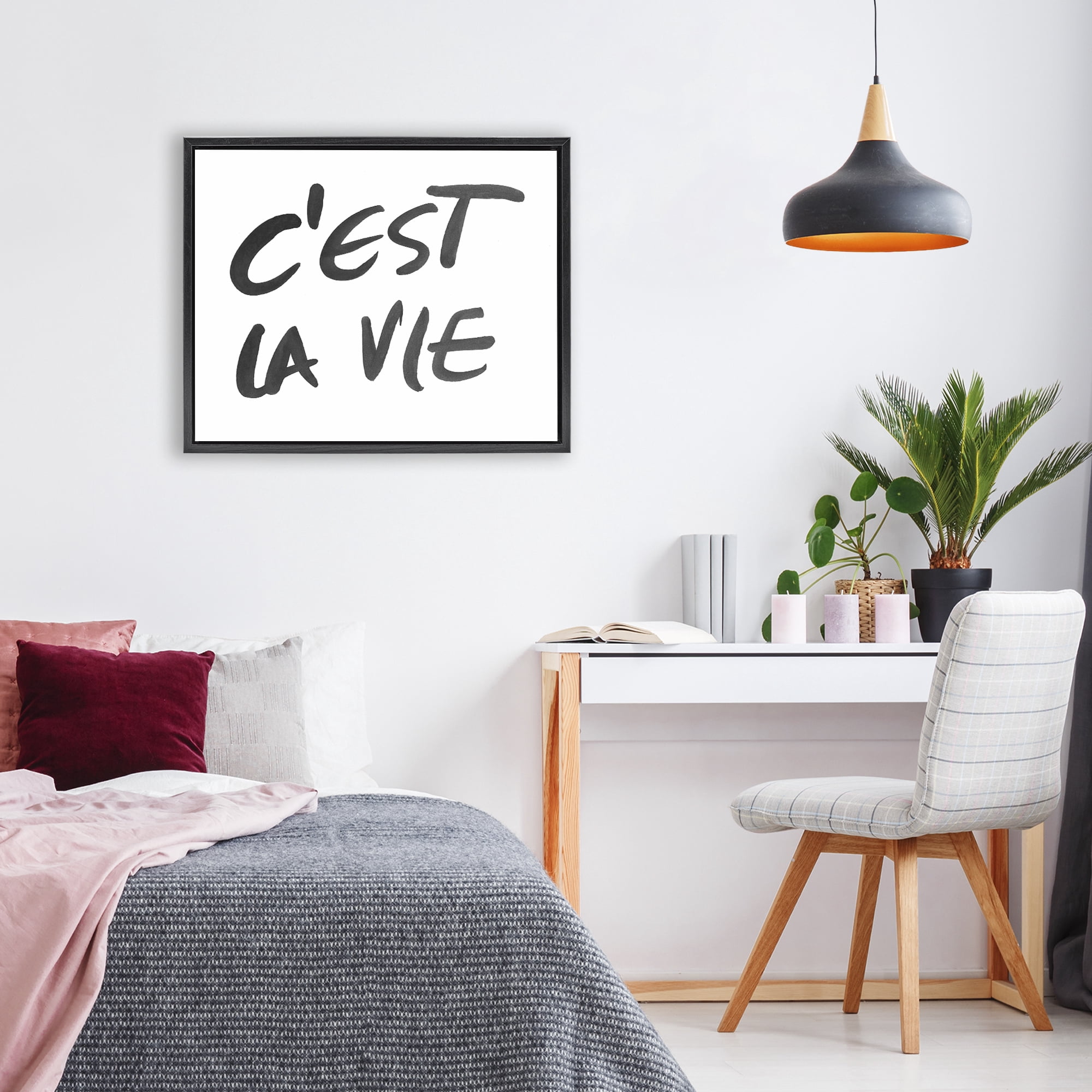 Stupell Industries C'est La Vie Minimal Text Black Framed Floater Canvas Wall Art, design by SD Graphics Studio