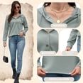 thumbnail image 5 of VDJ Womens Hoodies Long Sleeve Button V Neck Hooded Pullover Solid Waffle Knit Drawstring Solid Green Sweatshirts Size S, 5 of 10
