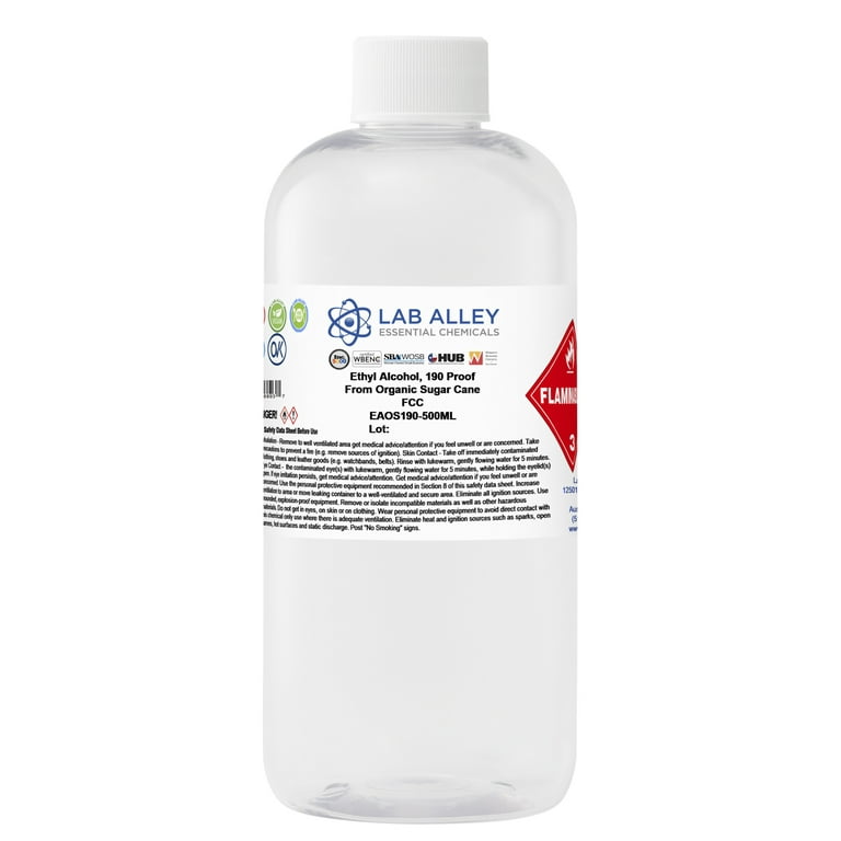 LAB ALLEY Ethanol 190 Proof FCC Food Grade 1GAL Organic Vegan