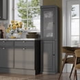 thumbnail image 3 of 100% Solid Wood 16.5" Pantry Cabinet with Frosted Glass & Solid Wood Door, Adjustable Shelves, Gray, 3 of 6