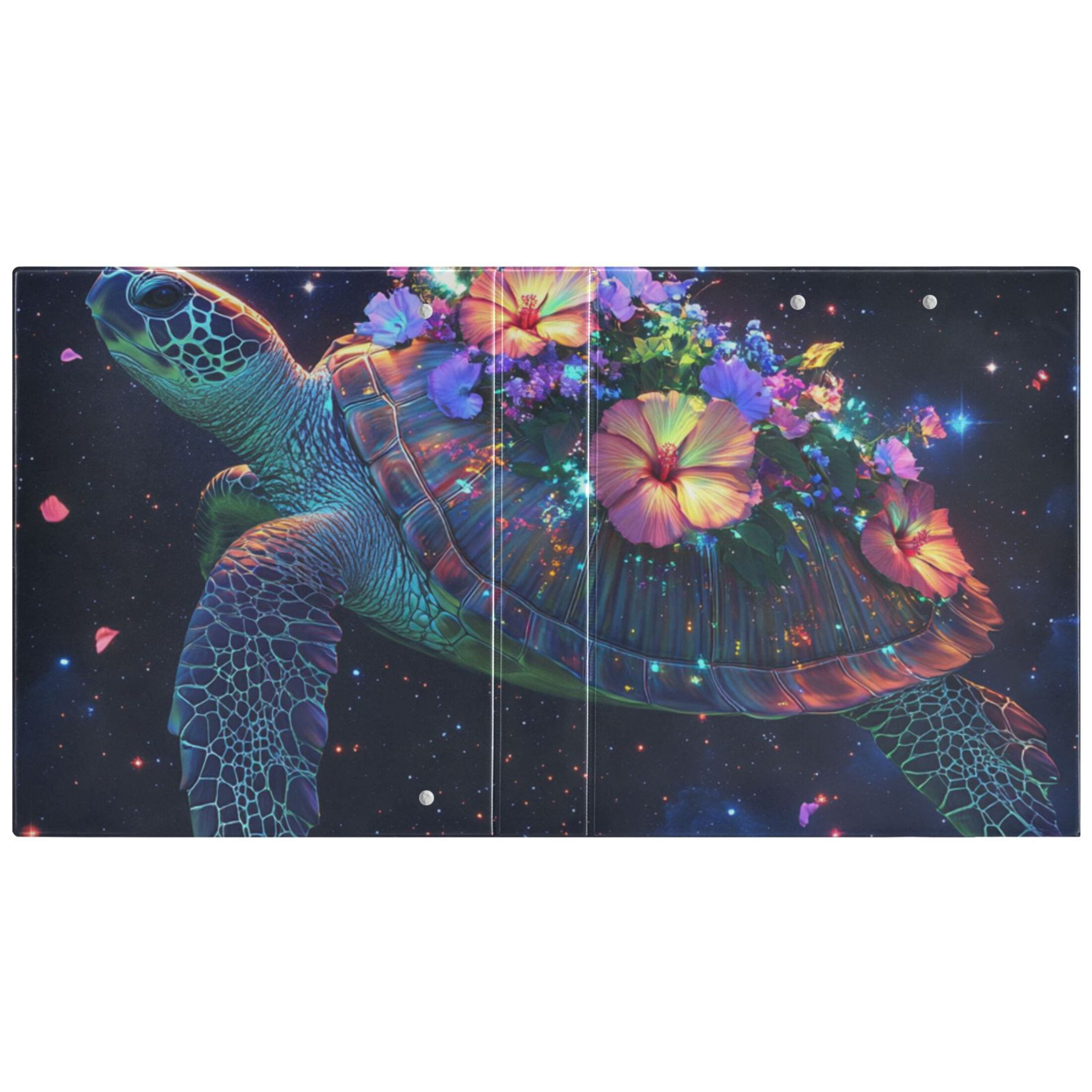 Glowing Turtle Flowers Sky 3 Ring Binders 1.5 inch Hardcover File Folders with Interior Pockets A4 Size Organizer for School Office Hospital