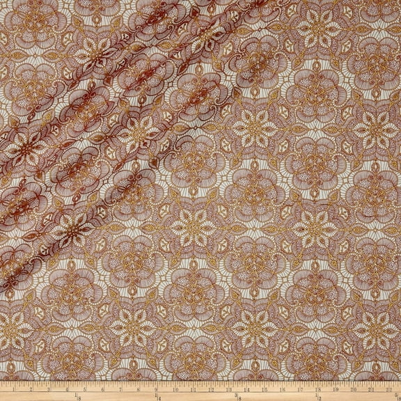 Quilting Treasures Basics Luminous Lace(NOT ACTUAL LACE) Medallion Blender Metallic Cream/Wine 100% Cotton Fabric sold by the yard
