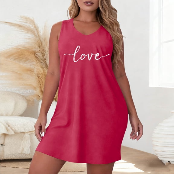 PNTUTB Summer Women's Fashion Print Casual Round Neck Loose Loungewear Double Spaghetti Strap Nightgown