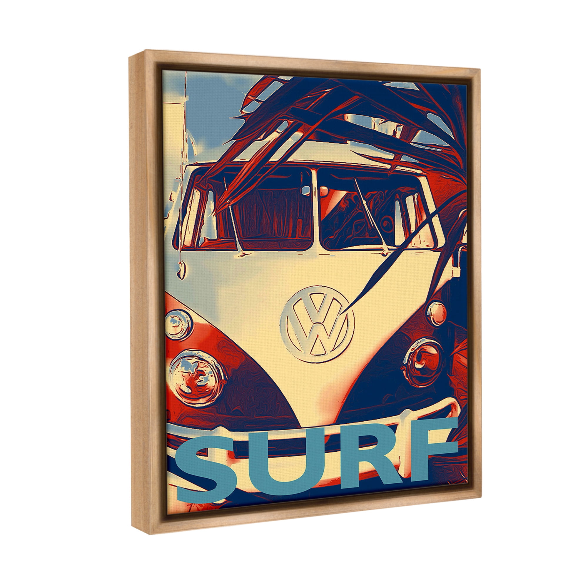 Stupell Industries Vintage Surf Van Transportation Painting Brown Floater Framed Canvas Art Print Wall Art, 25 x 31