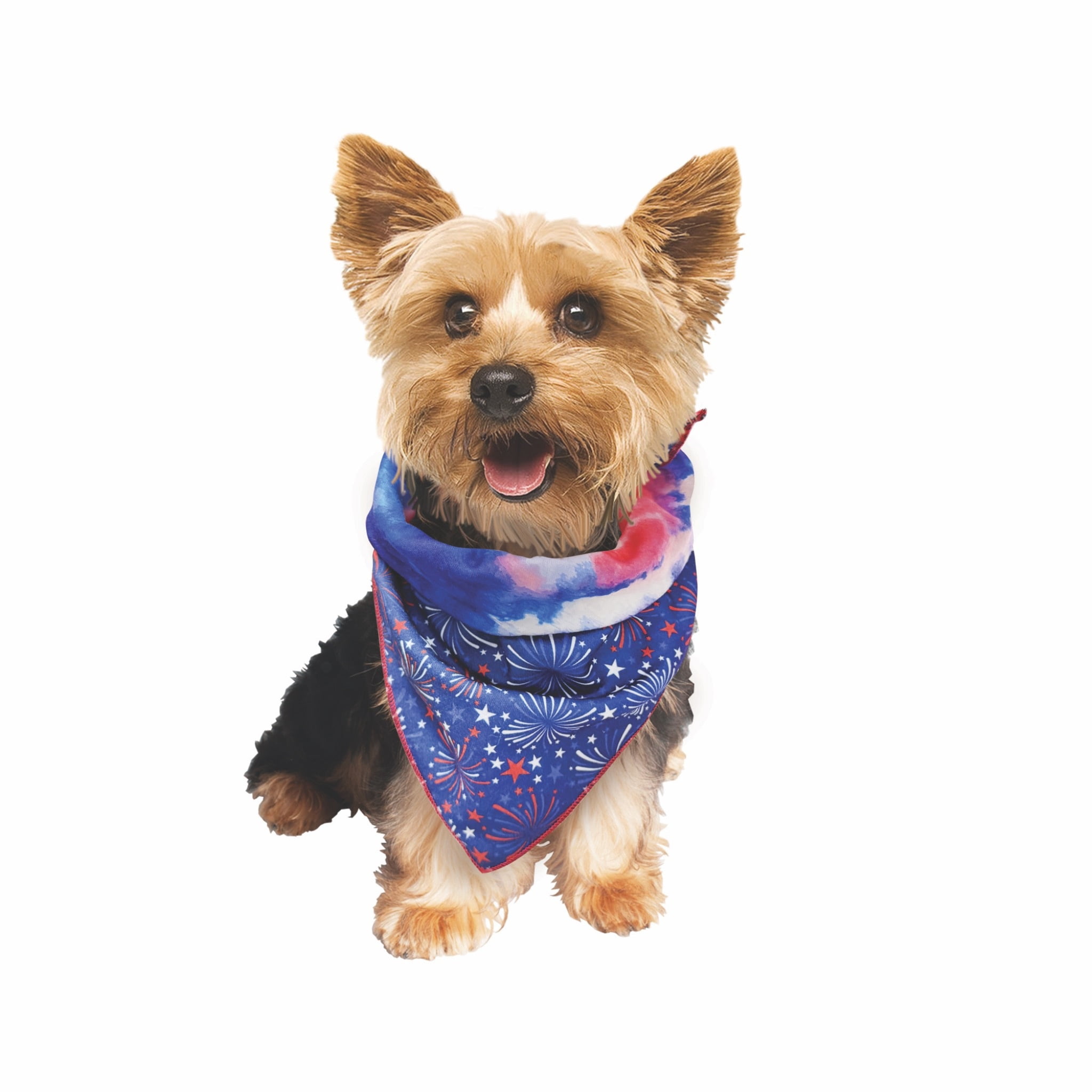 Vibrant Life 4th of July Reversible Pet Bandana, Fireworks/Tie-Dye, Medium/Large