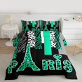 thumbnail image 2 of Homewish Green Eiffel Tower Bedding Comforter Set, Romantic Valentines Day Twin Comforter Sets, Chic Leopard Zabra Print Reversible Bedding Set, Luxury Bedroom Decor, 2pcs, 2 of 8