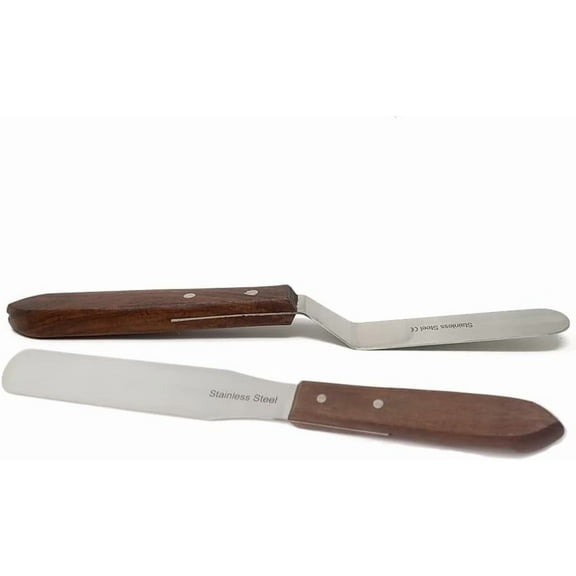 Stainless Steel 2 Pcs Wooden Handle Cream Spread Spatula 4" Offset   Straight Blade Butter Spreader Cheese Spatula Cake Icing Kitchen Gadget for Cake Pastry