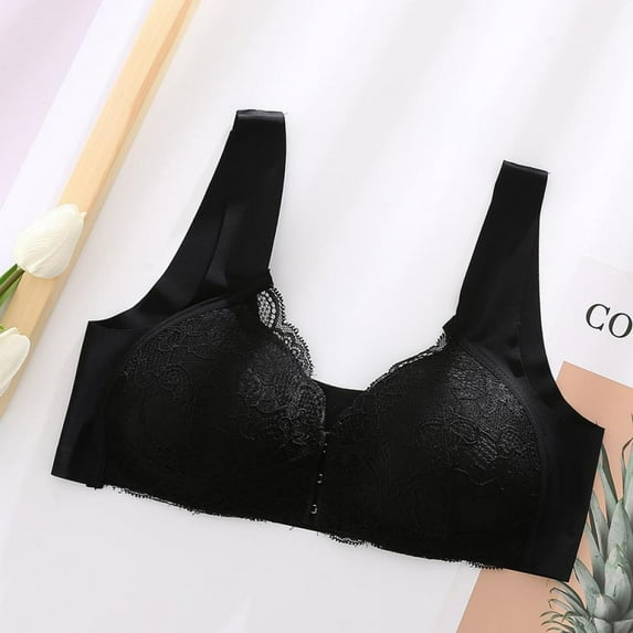 Women's Front Closure Bra Lace Push Up Non Padded Wirefree Bralette Bra