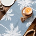 thumbnail image 3 of Light Blue Palm Trees Table Runner 108 Inches, Farmhouse Tropical Summer Beach Bed Runner Dresser Scarves Tabletop for Indoor Outdoor Parties/Ceremony/Banquet, 13"x 108", 3 of 9