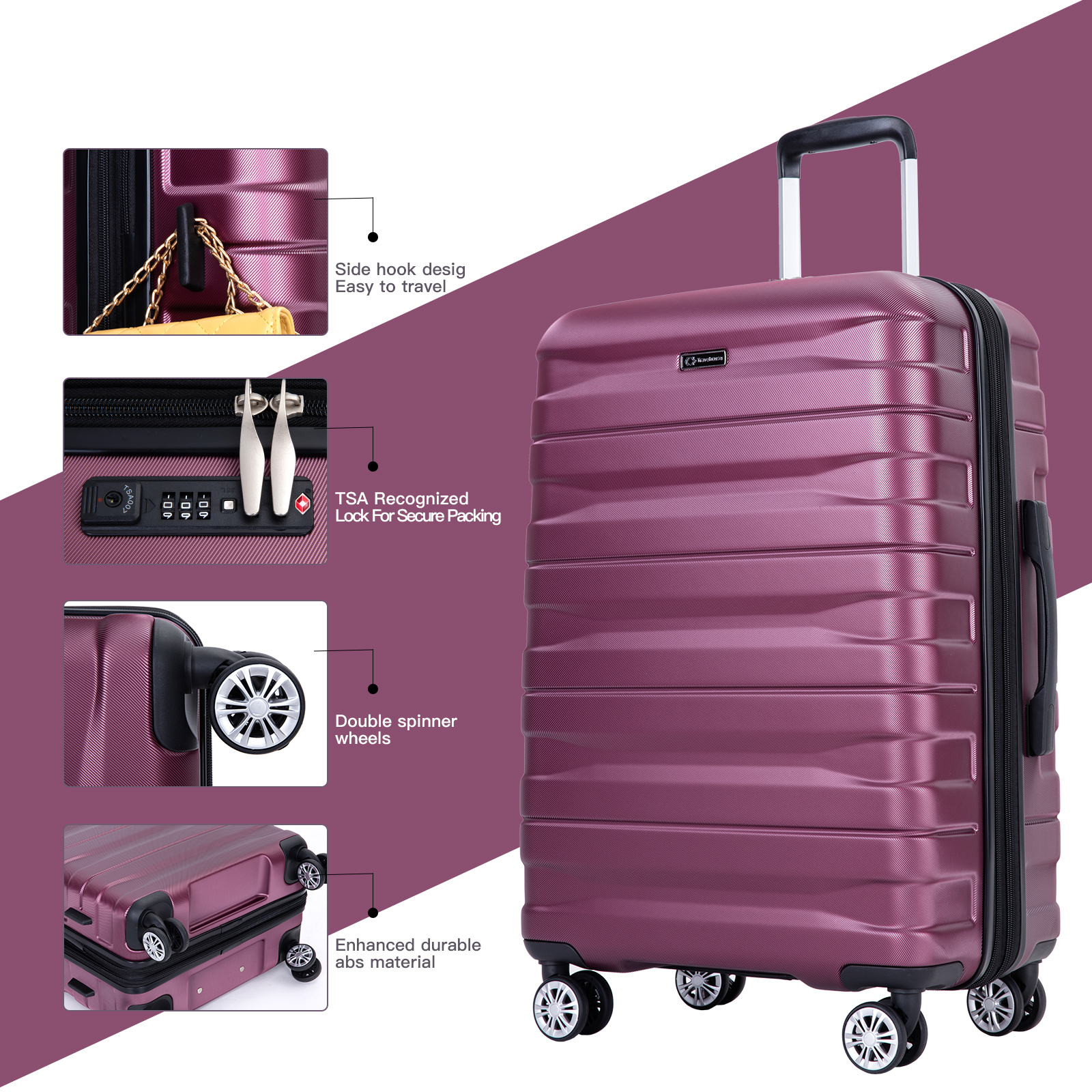 Tripcomp Hardside Luggage Set Carry on Lightweight Suitcase Set of 3Piece with Spinner Wheels TSA Lock 21inch 25inch 29inch Black
