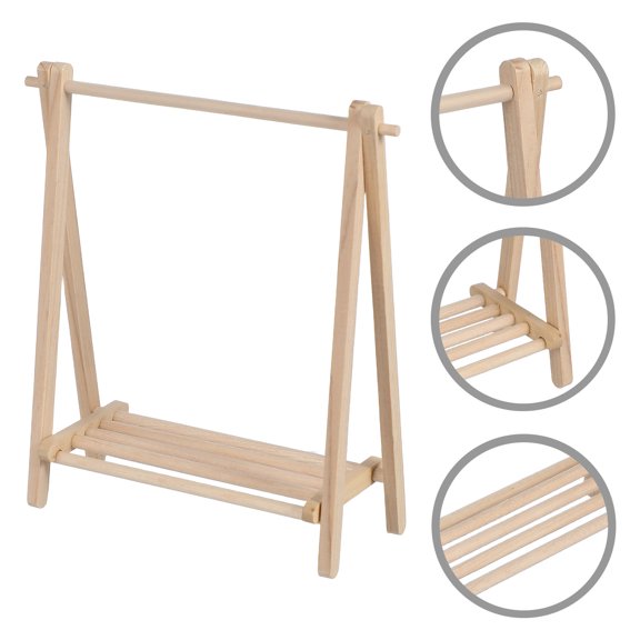 WRISTBIQUE Clothes Drying Dollhouse Folding Clothes Rack Beige Wood 1Pack
