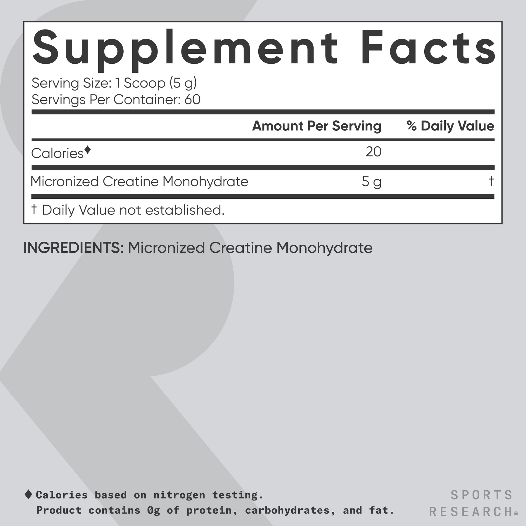 Sports Research Creatina Monohidrato 5g Creatina Micronizada 10.58oz - 60 Porciones 5