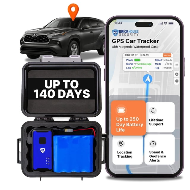 Brickhouse Security GPS Car Tracker - Hidden Tracker for Vehicles - Long Lasting Battery 140-Day LTE GPS Tracking Device for Vehicles with Magnetic C