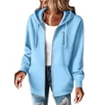 thumbnail image 5 of JGGSPWM Womens Zip Up Hoodies Solid Color Casual Long Sleeve Zipper Sweatshirts Fall Winter Comfy Track Jackets with Pockets Blue M, 5 of 9