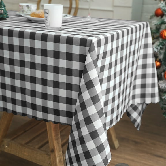 CSFL Checkered Tablecloth for Rectangle Tables, Polyester Gingham Tablecloths, Stain Resistant Dining Table Cover for Outdoor Picnic, Kitchen and Party, 71"x55", Black and White