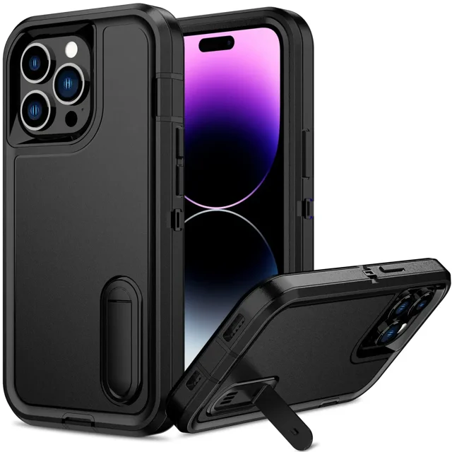 Case For iPhone 16 11 13 12 14 15 Pro Max XS XR 8 Plus Heavy Duty Shockproof Anti-Scratch Rugged Protective with Kickstand Cover Black iPhone 15 Plus