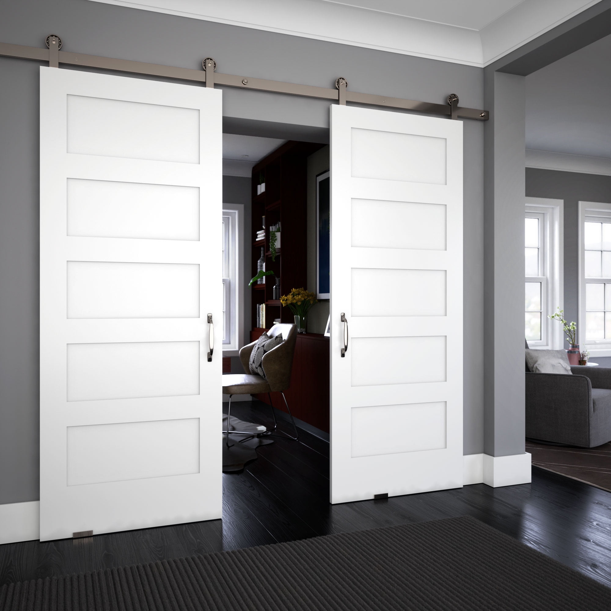 EightDoors 80" x 30" x 1-3/8" 5-Panel Shaker White Primed Solid Wood Core Interior Slab Door
