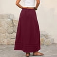 thumbnail image 7 of Boho Maxi Skirt with Pintuck Hem, Elastic High Waist A-Line Long Skirt with Pockets, Casual Solid Color Summer Slacks, 7 of 7