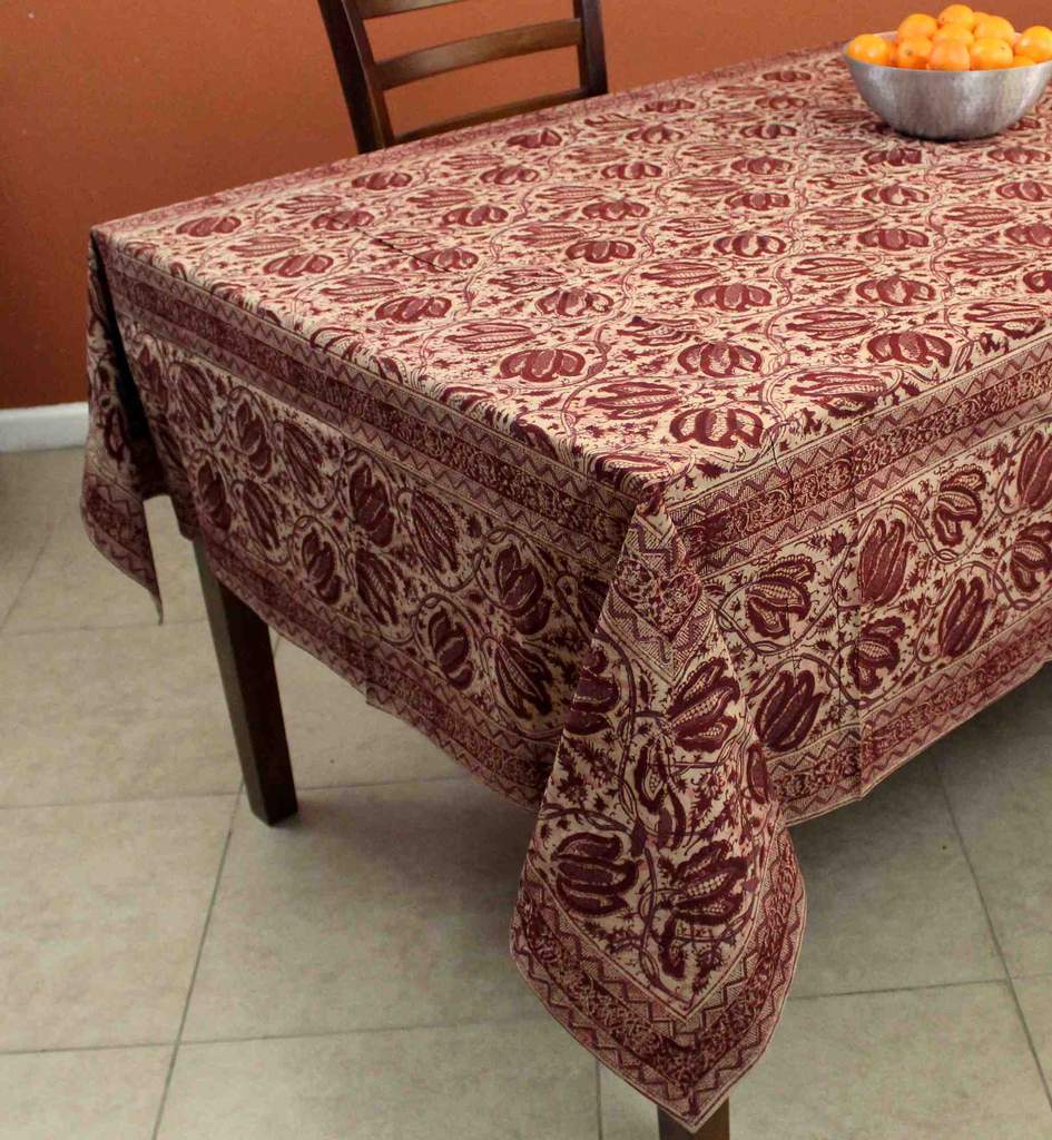 Vegetable Dye Hand Block Print Tablecloth Rectangular Cotton Red 60x90