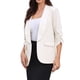 thumbnail image 4 of Blazer de oficina inspirador CHIC para mujer, con cuello chal, mangas 3/4 arrugadas, blazer de traje elegante, color crema blanco, 4 of 6